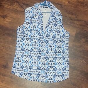 Floral Sleeveless Women's Top - Blue and White
